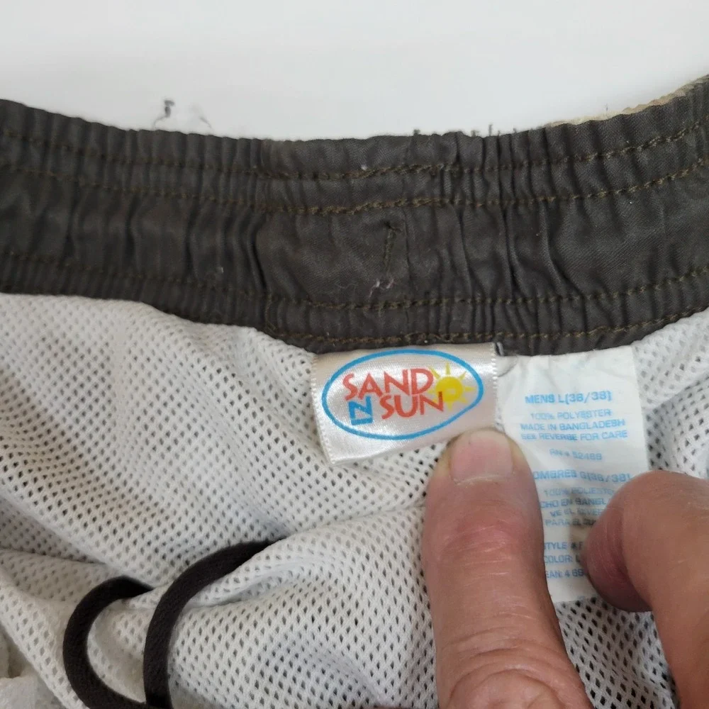 Sand & Sun‎ Men's Hawaiian Floral Cargo Swim Trunks Beige Large Beach Sz Large